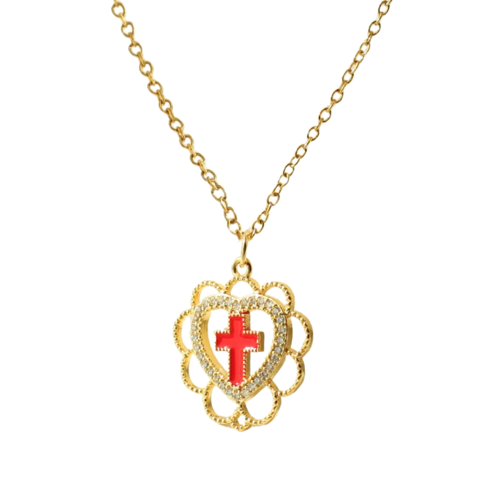 Collier Croix Rouge Cœur