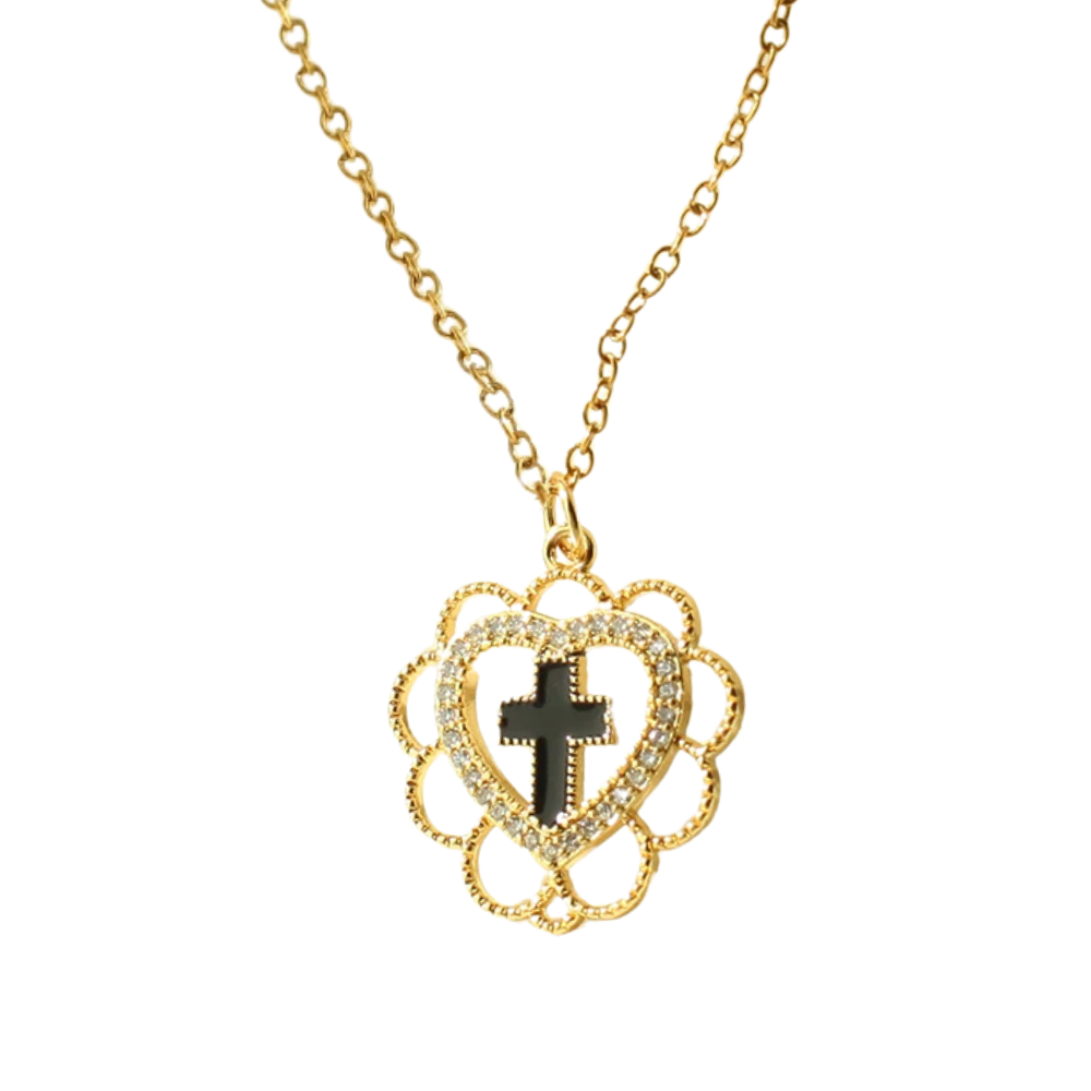 Collier Croix Noire Cœur