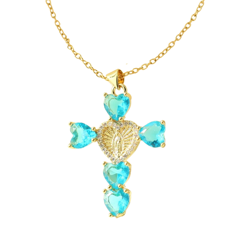 Collier Croix Cœur Turquoise