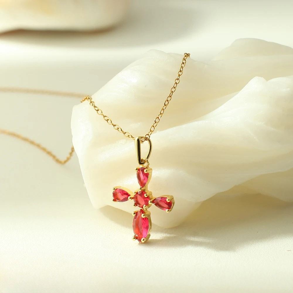 Collier Mini Croix Rose