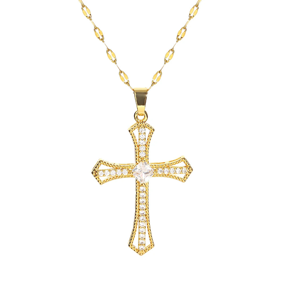 Collier Pendentif Croix Strass