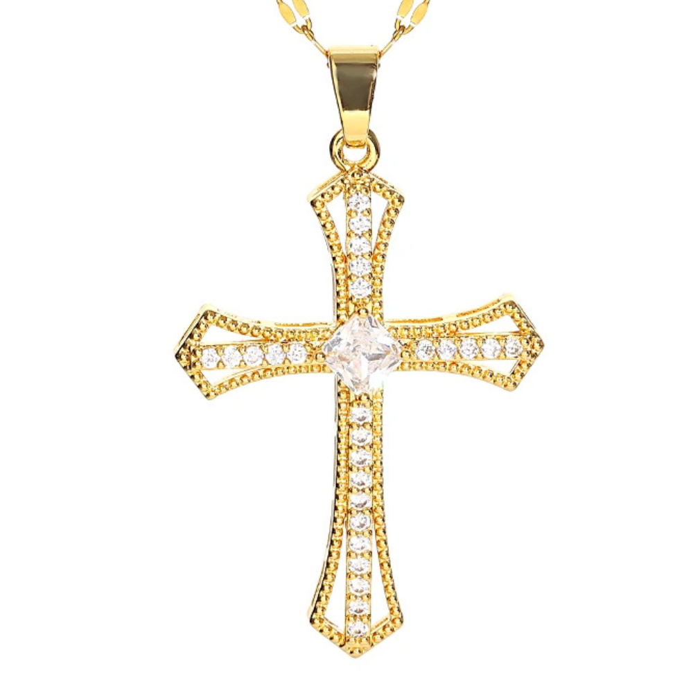 Collier Pendentif Croix Strass