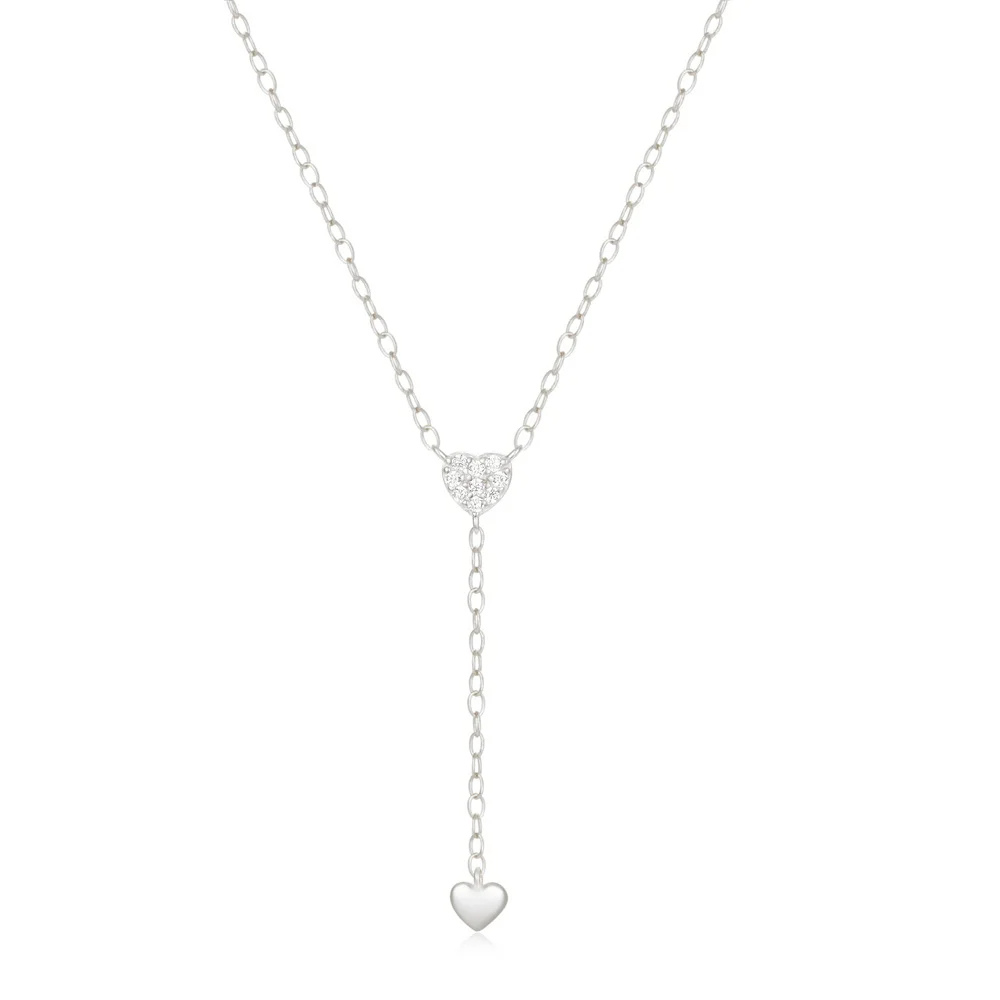 Collier en Y Cœur Strass Argent