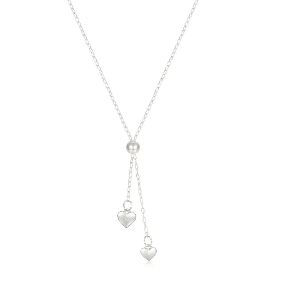 Collier en Y Double Cœur Argent