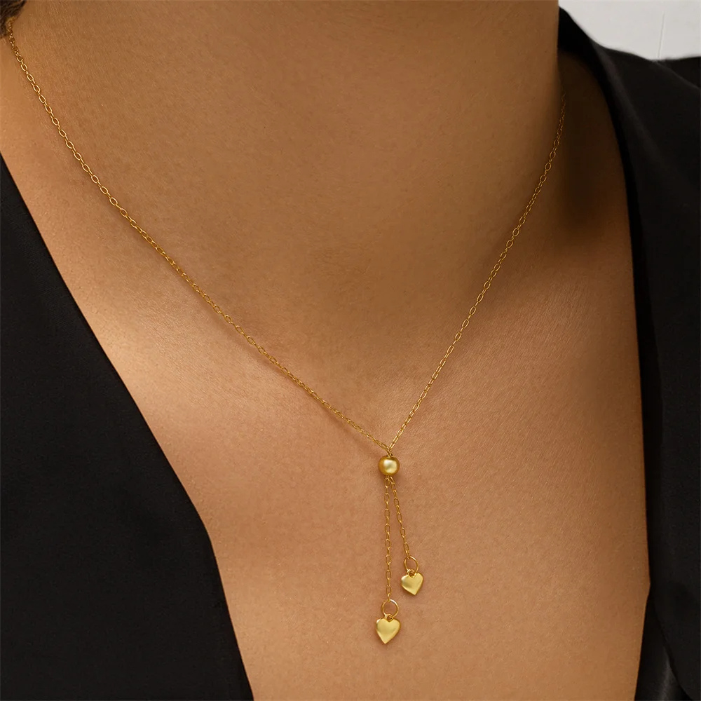 Collier en Y Double Cœur