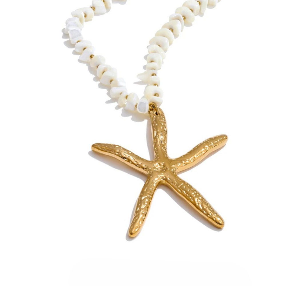 Collier Perles Blanches Étoile de Mer