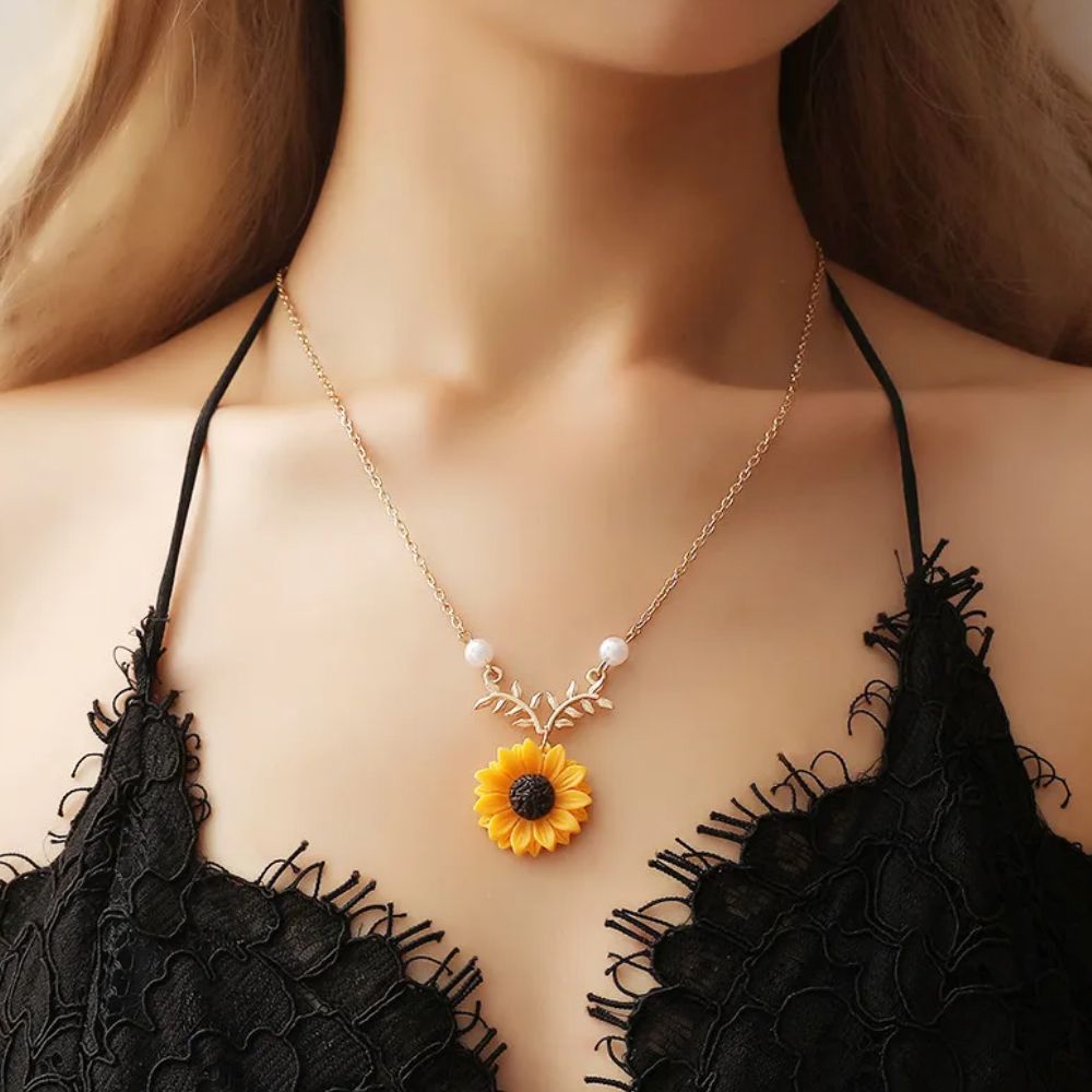 Collier Fleur Orange Or