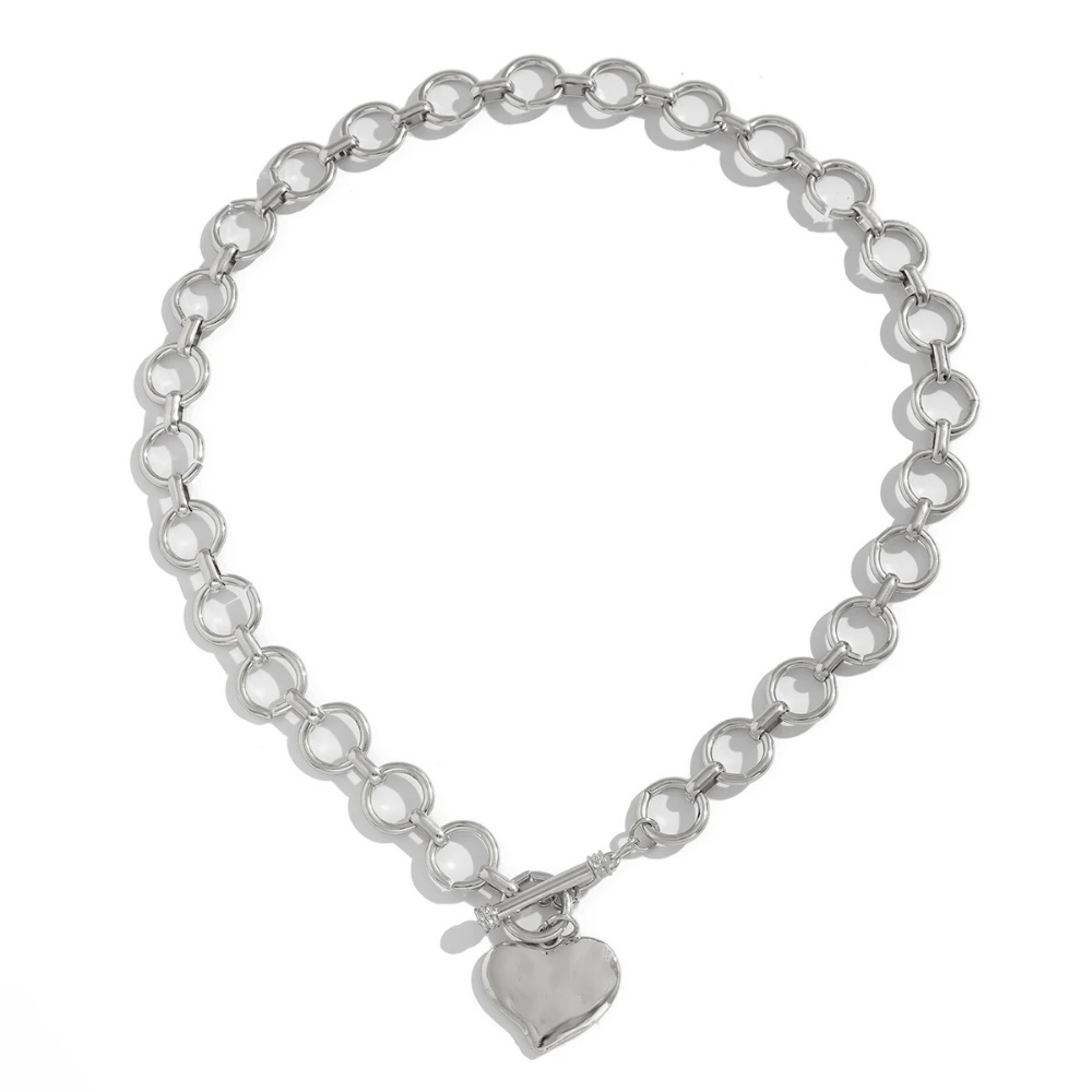 Collier Grosse Maille Cœur Argent Femme