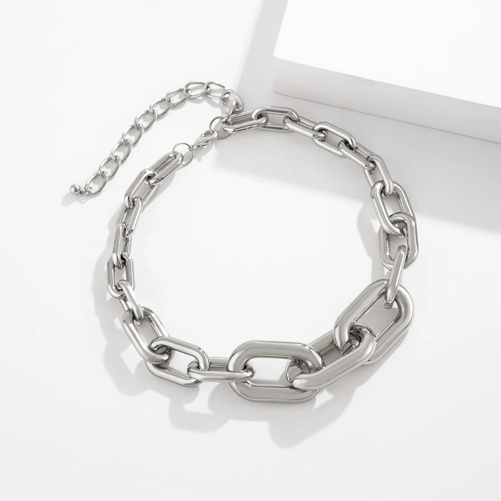 Collier Grosse Maille Rectangulaire Argent