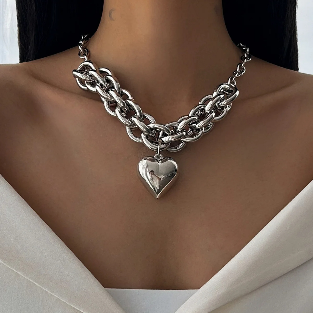 Collier Grosse Maille Cœur Argent