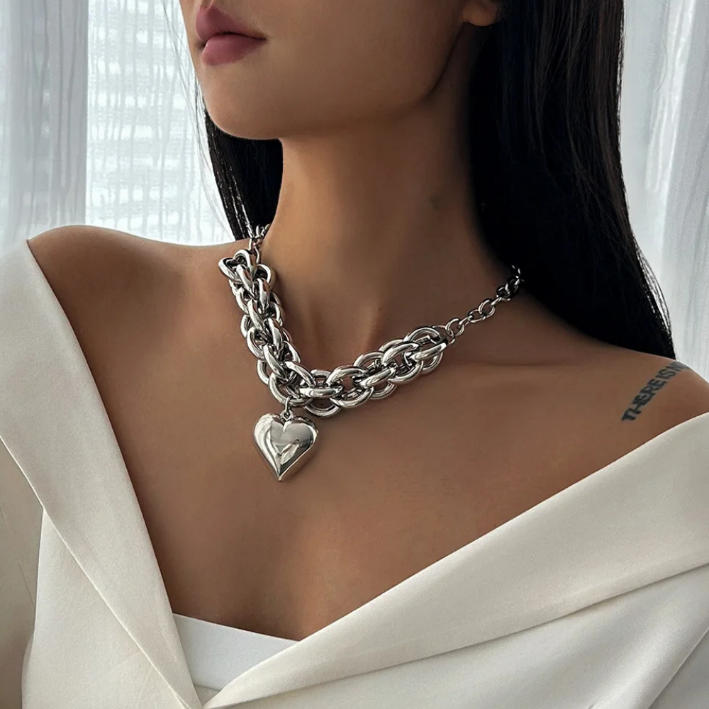 Collier Grosse Maille Cœur Argent