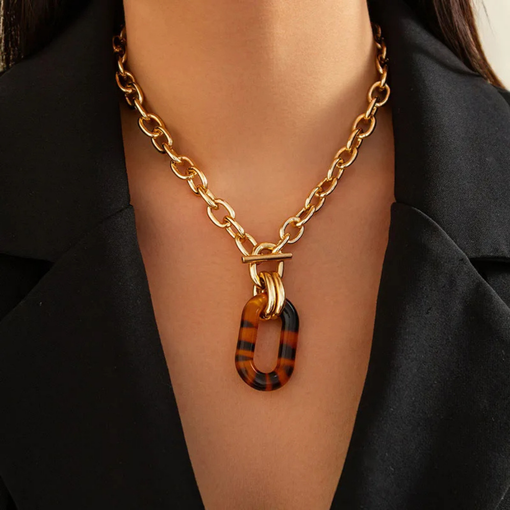 Collier Grosse Maille Pendentif Résine