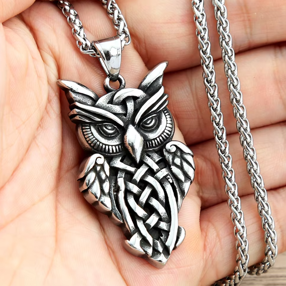 Collier Hibou Homme Acier
