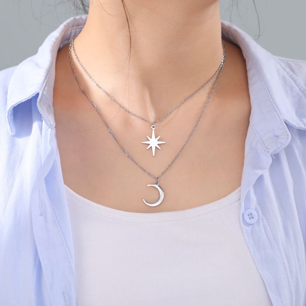 Collier Lune Etoile Acier