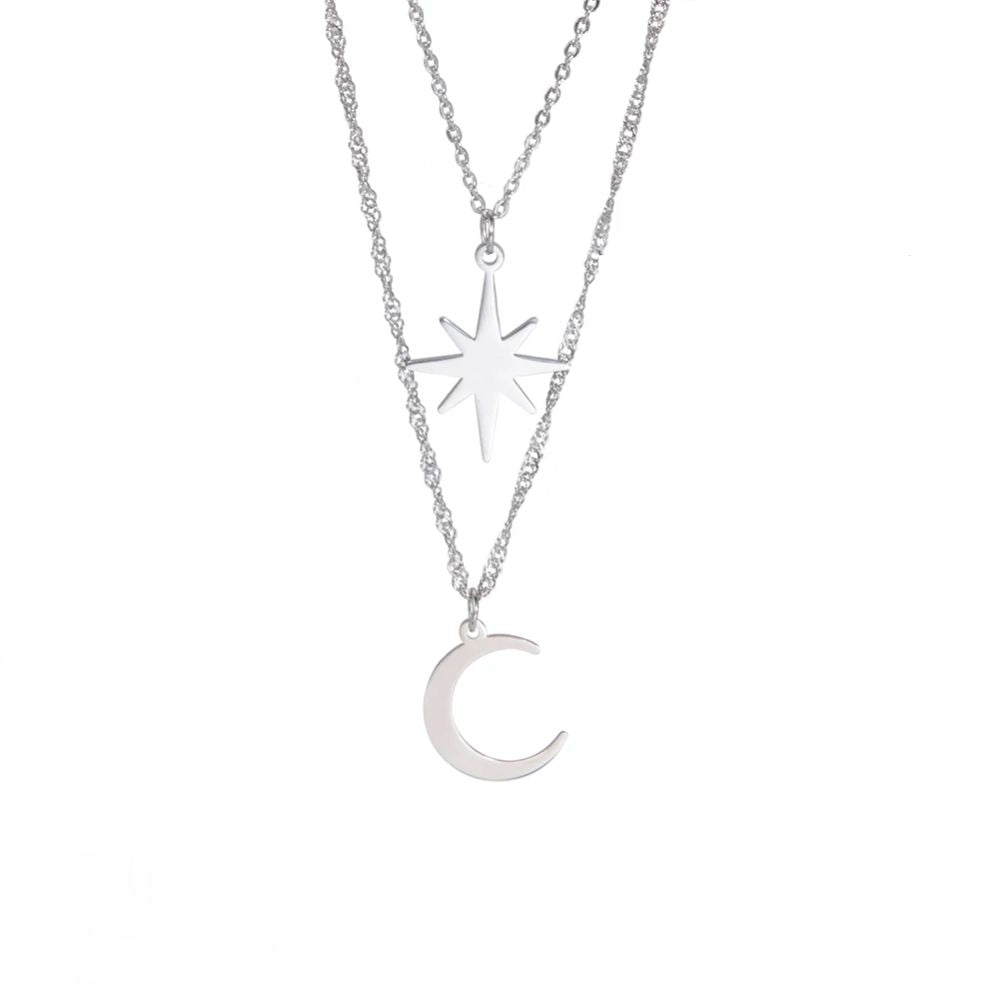 Collier Lune Etoile Argent
