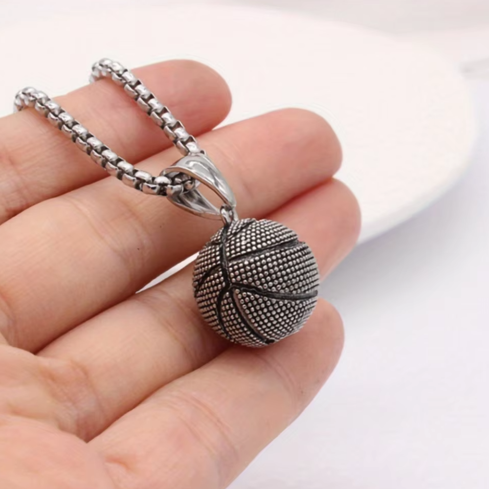 Collier Pendentif Ballon de Basket Acier Inoxydable