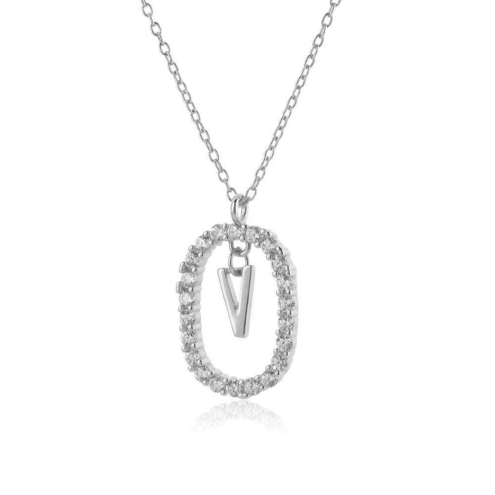 Collier Initiale V Ovale
