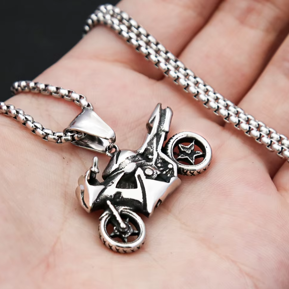 Collier Pendentif Moto Argent