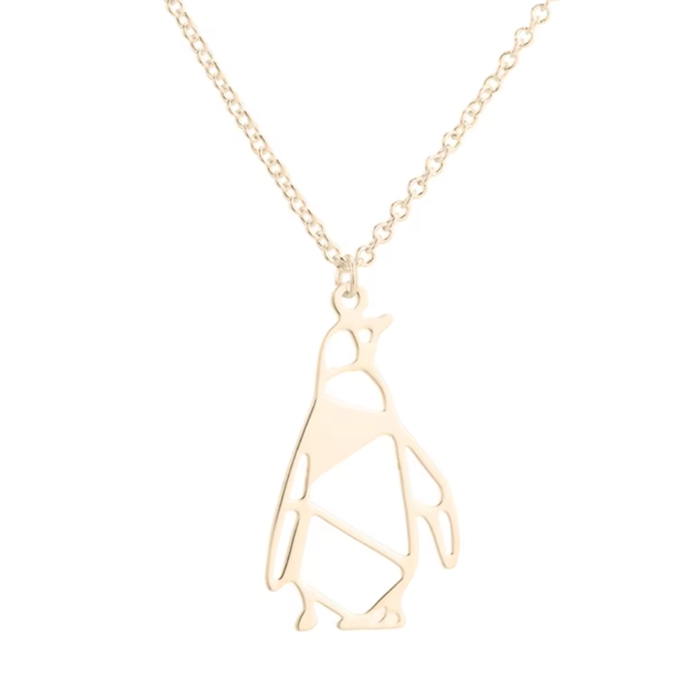 Collier Pingouin Origami Or