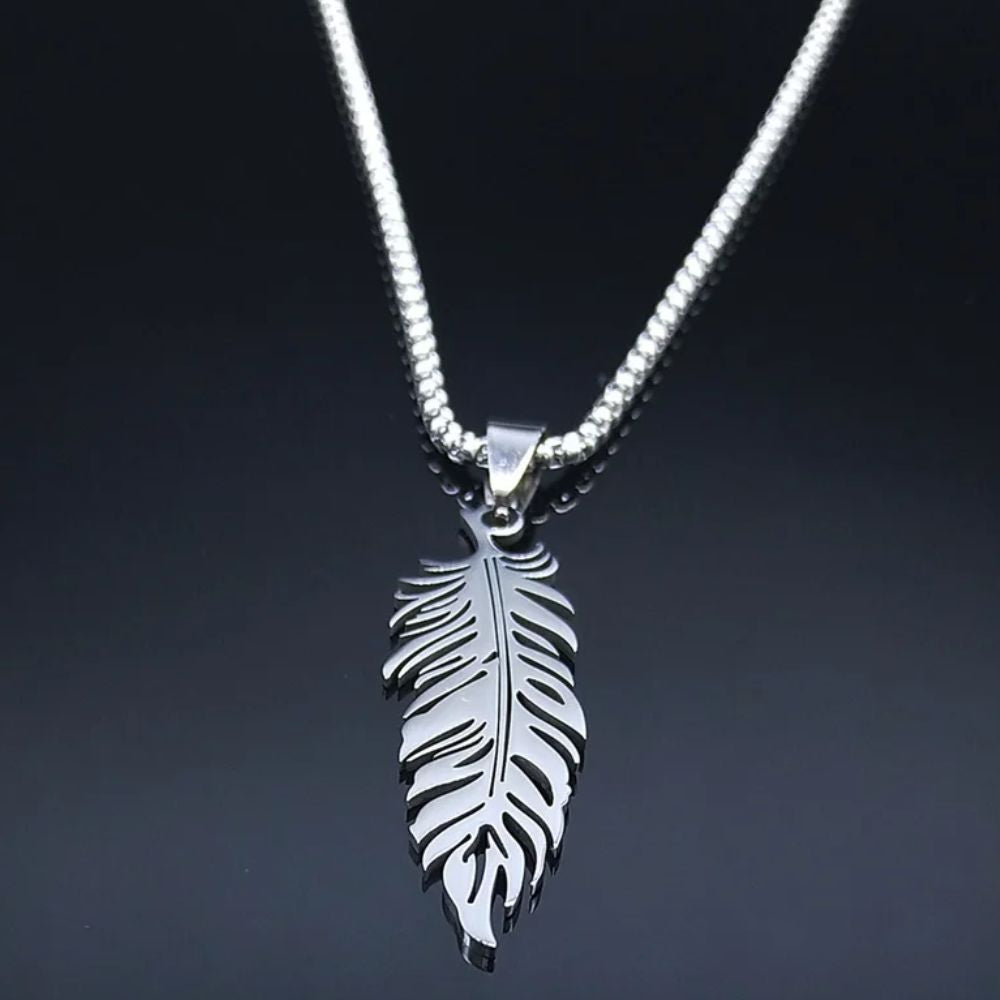 Collier Plume Homme Acier Inoxydable