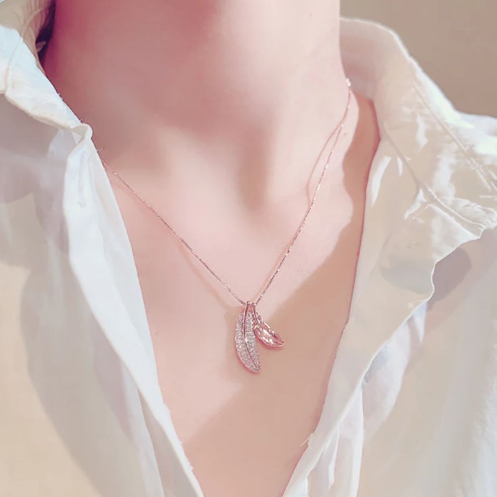 Collier Plume Rose Acier