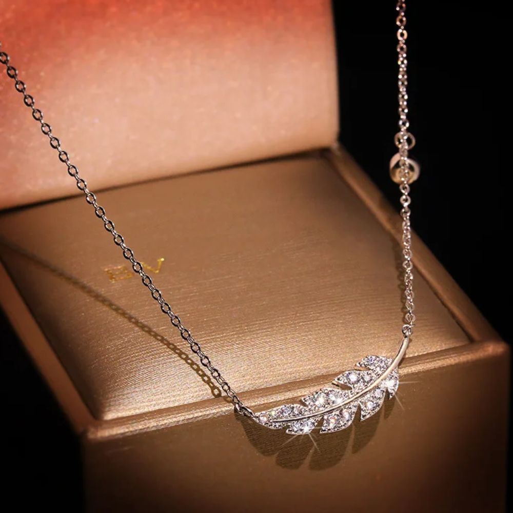 Collier Plume Strass Argent