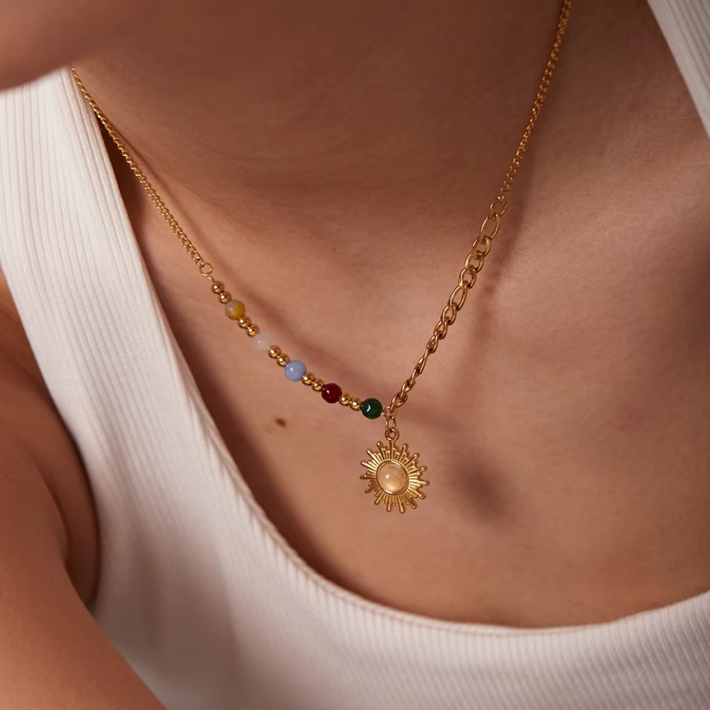 Collier Soleil Pierres Or