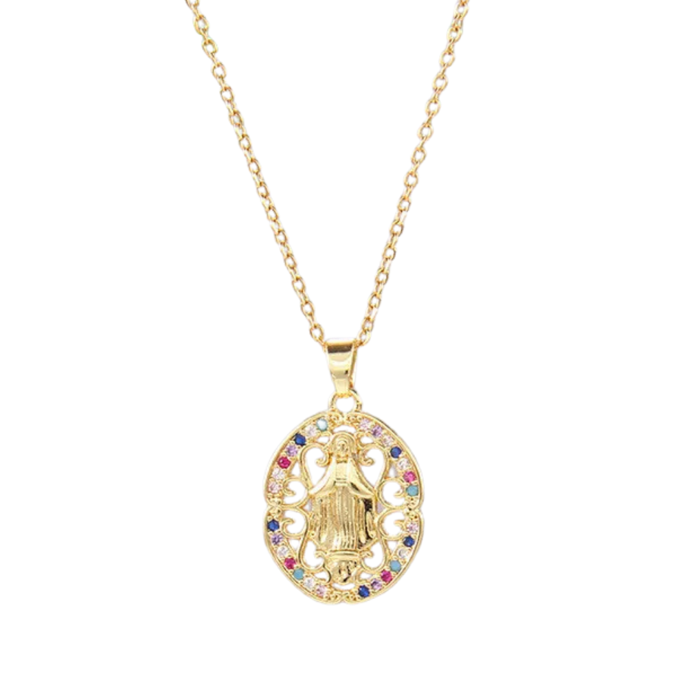 Collier Ovale Vierge Marie Multicolore
