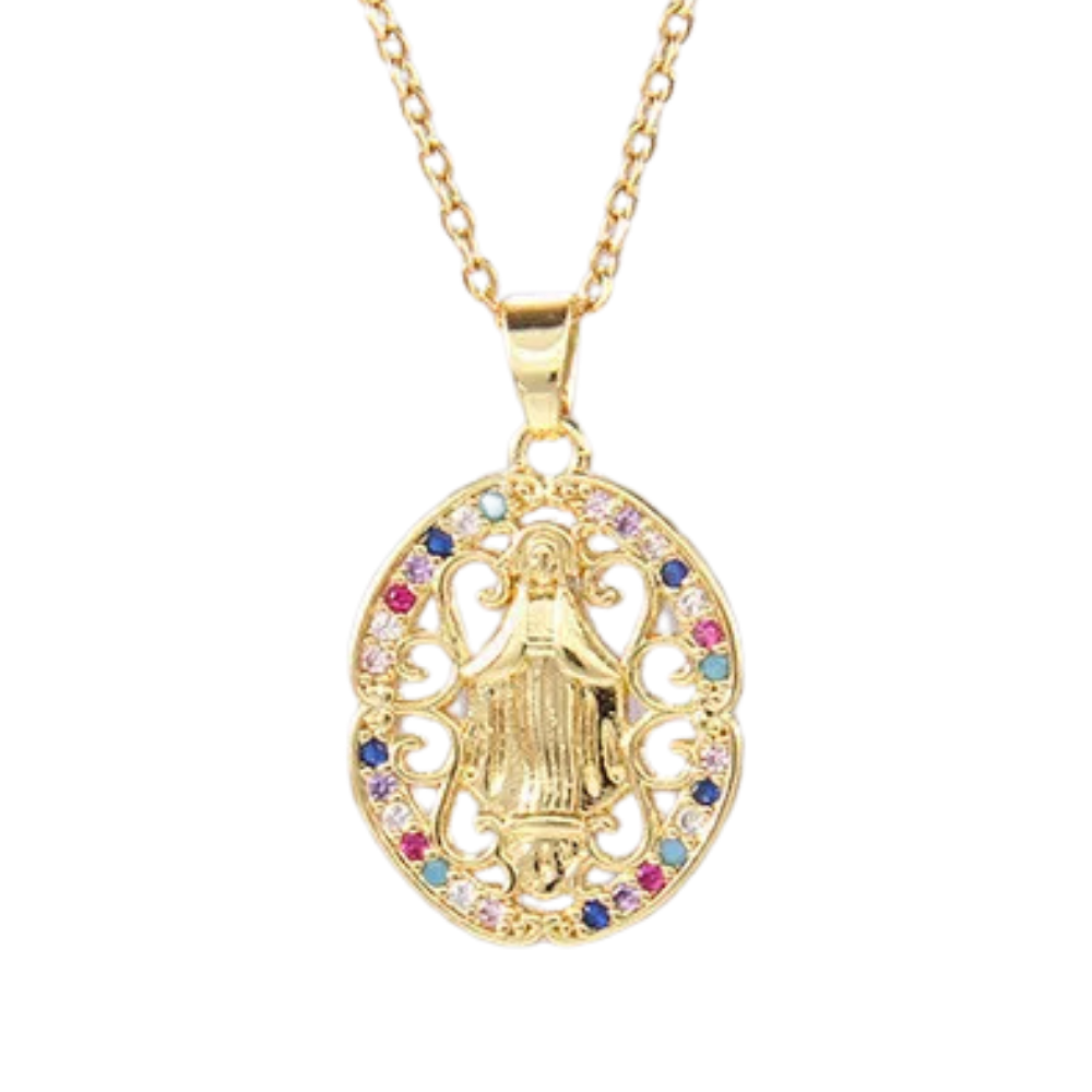 Collier Ovale Vierge Marie Multicolore