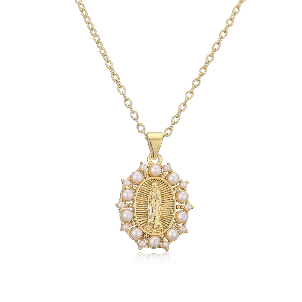 Collier Vierge Marie Perle Blanche