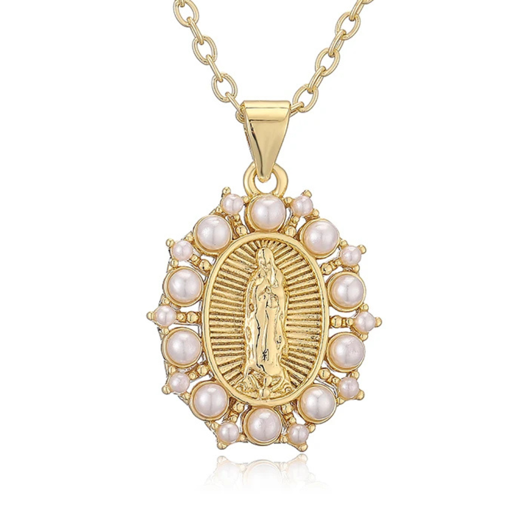 Collier Vierge Marie Perle Blanche