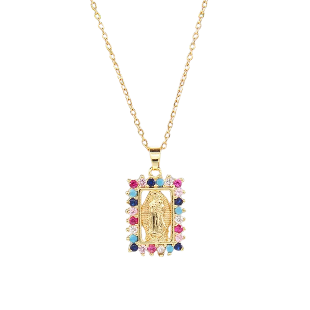 Collier Pendentif Rectangulaire Vierge Marie