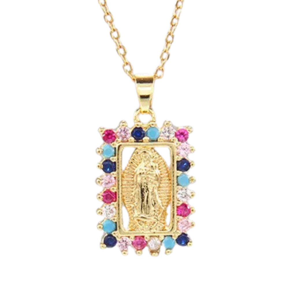 Collier Pendentif Rectangulaire Vierge Marie