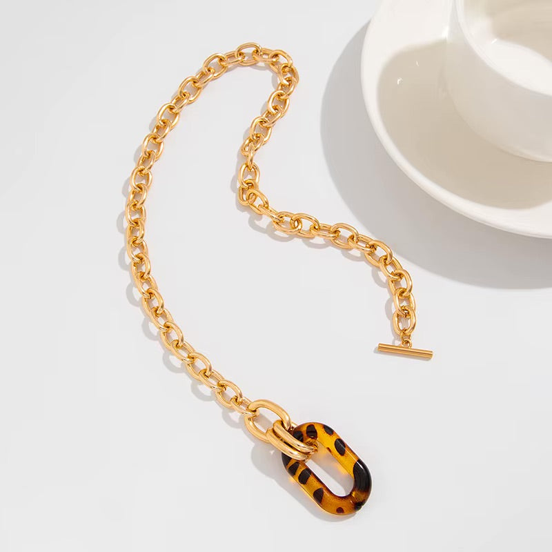 Collier Grosse Maille Pendentif Résine