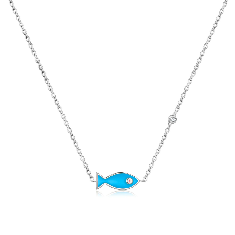 Collier Poisson Bleu argent