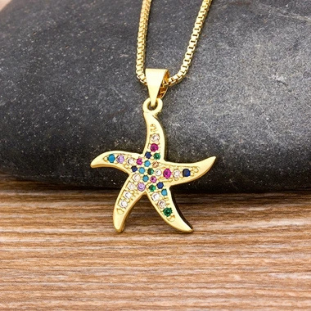 Collier Étoile de Mer Cristaux Couleur