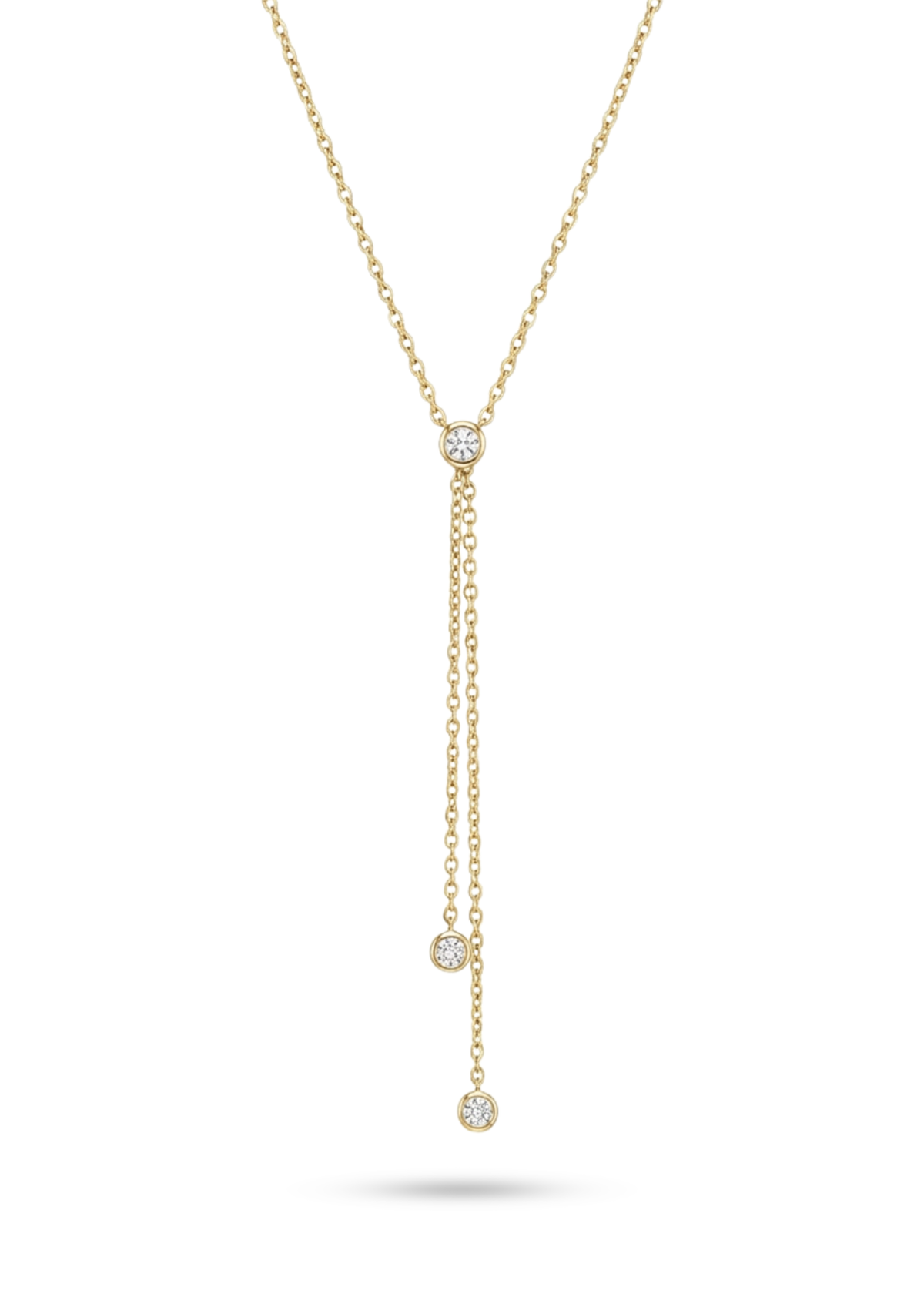 Collier en Y Double Strass or