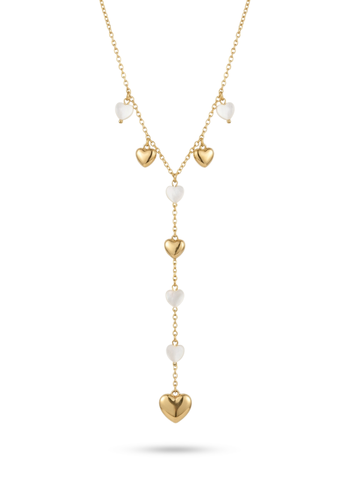 Collier Y Cœurs Dorés et Blancs or