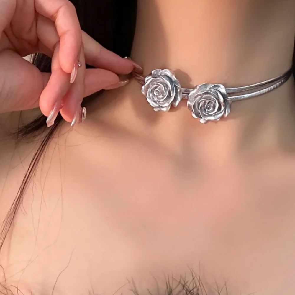 Double Collier Fleur Acier