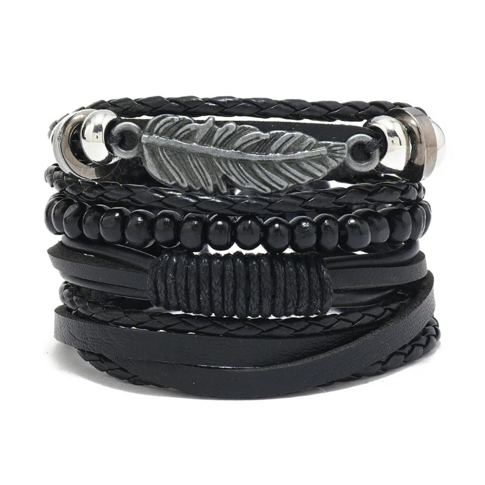 Ensemble Bracelet Plume Cuir