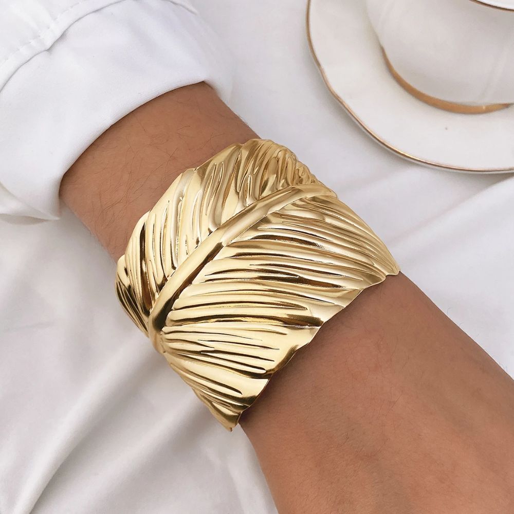 Gros Bracelet Plume Acier Inoxydable