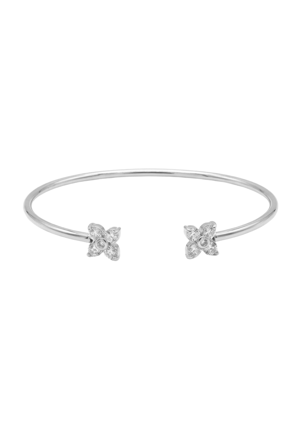 Jonc Ouvert Fleurs Strass argent
