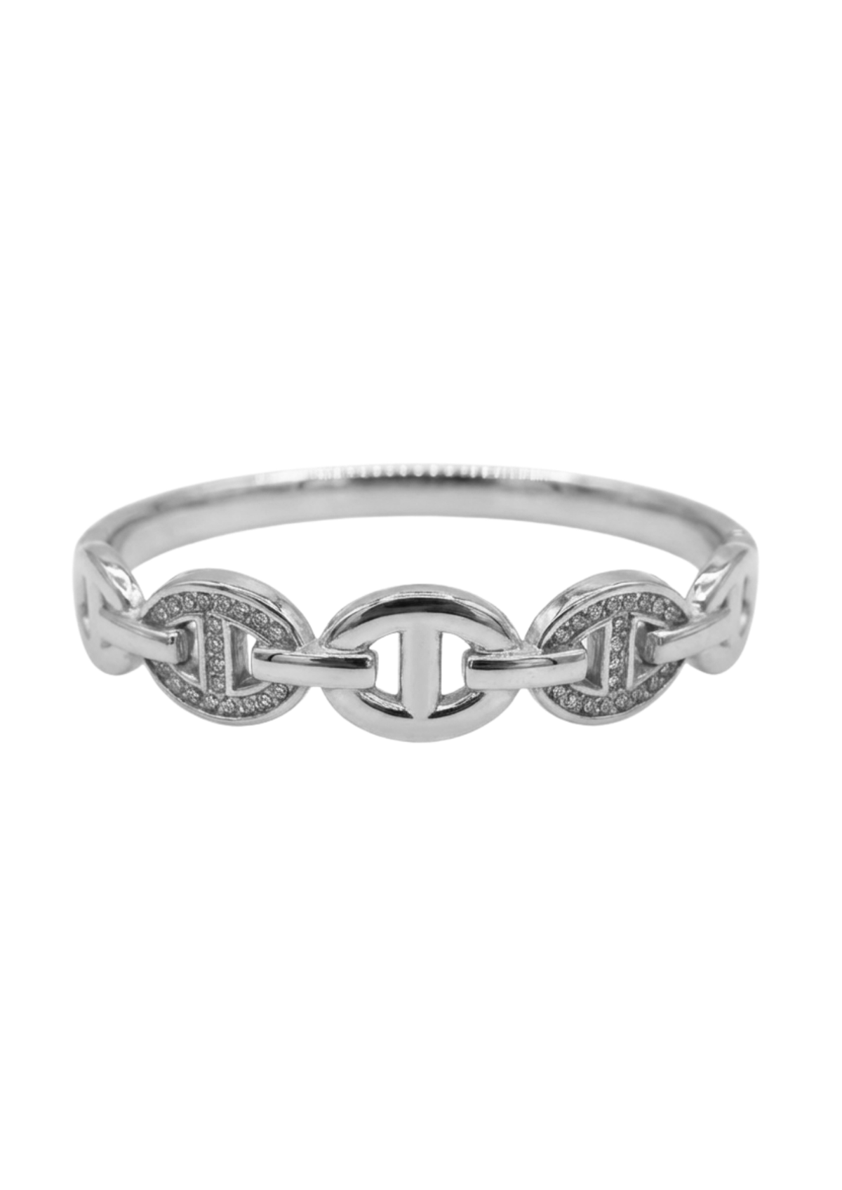 Jonc Rigide Maille Marine Ronde Strass