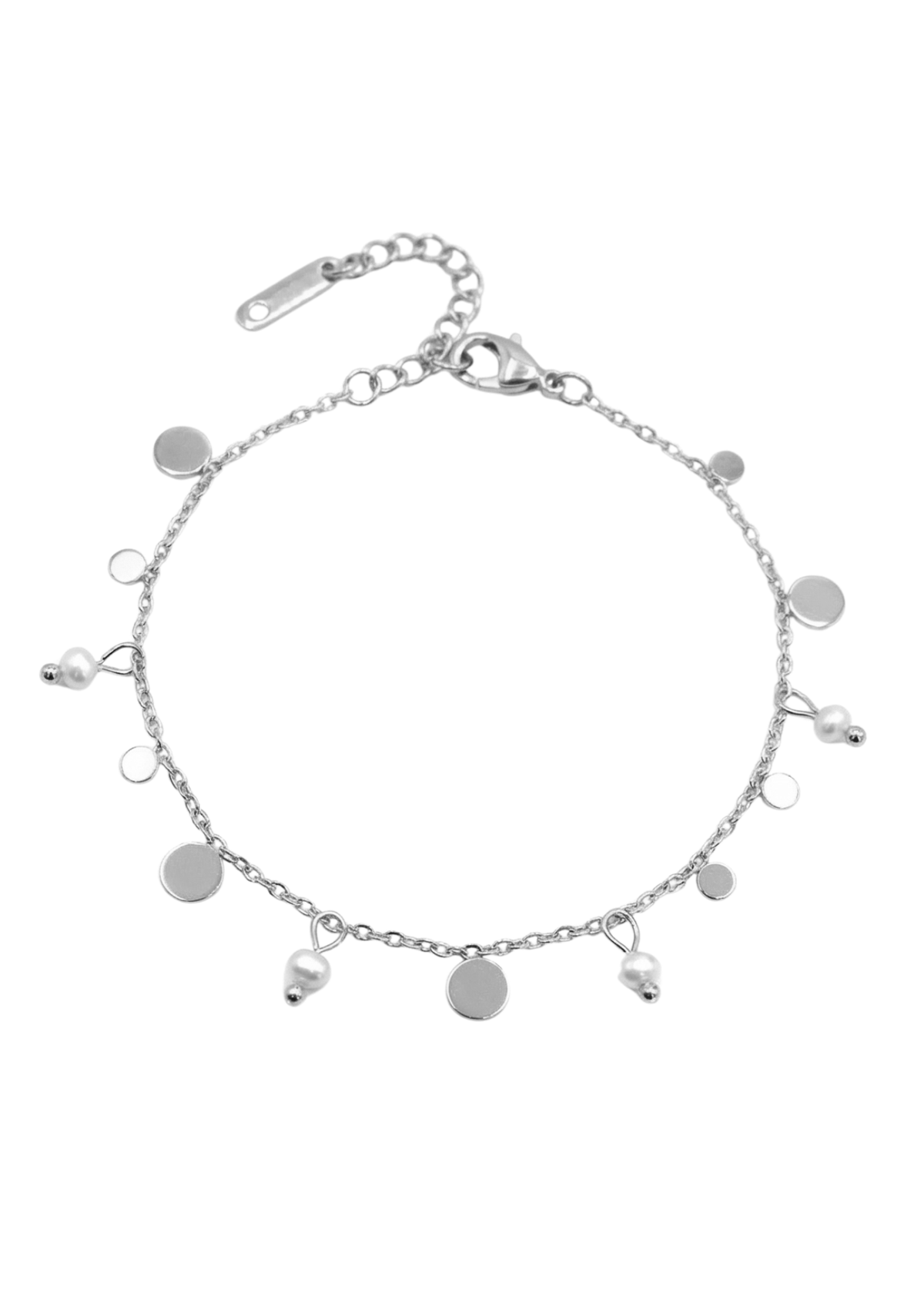 Bracelet Breloques Rondes Perles Blanches argent
