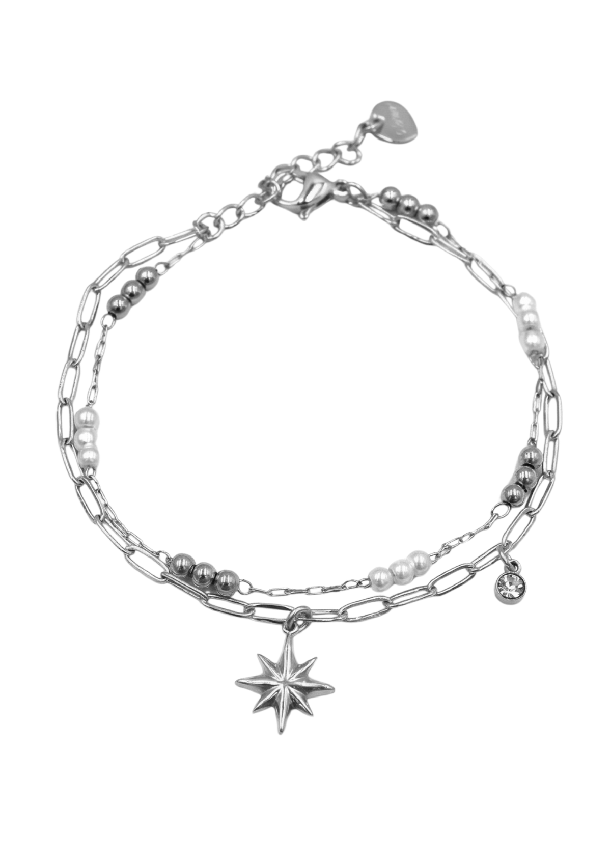 Bracelet Double Rang Étoile Perles Blanches argent