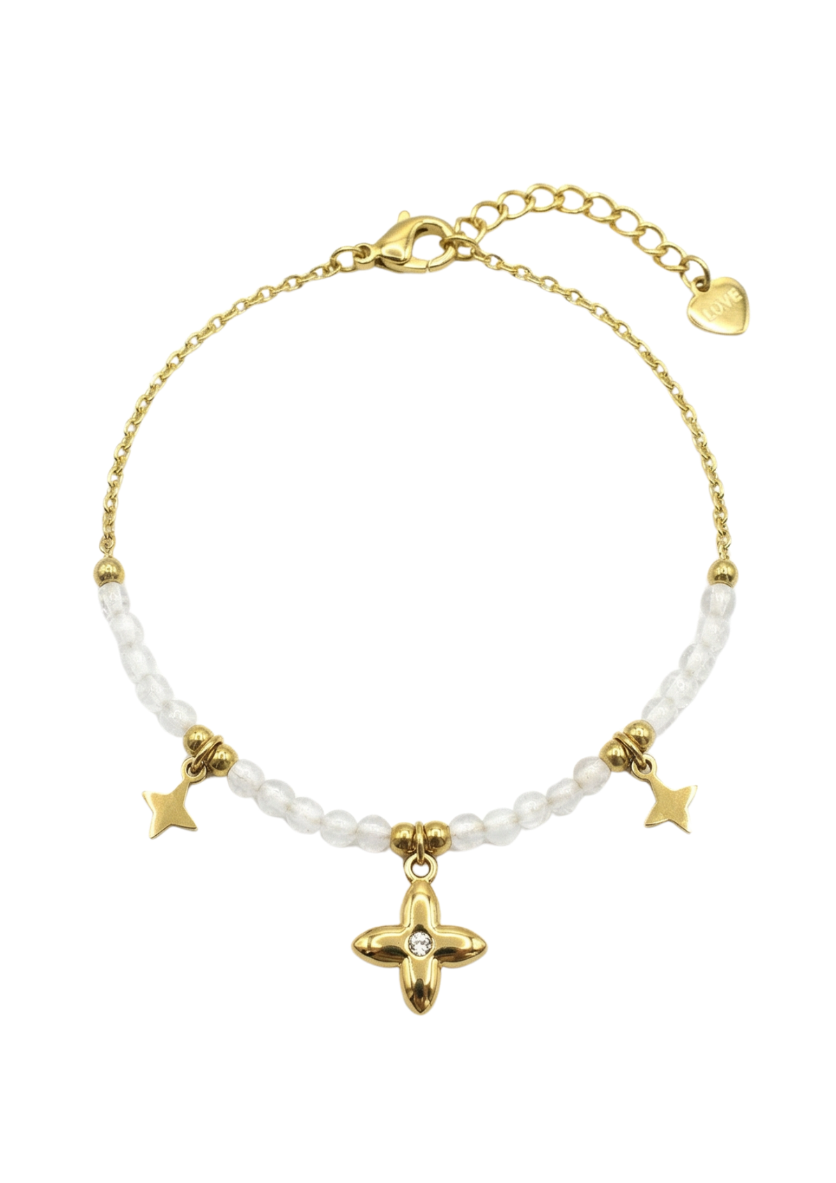 Bracelet Perles Breloque Fleur blanc