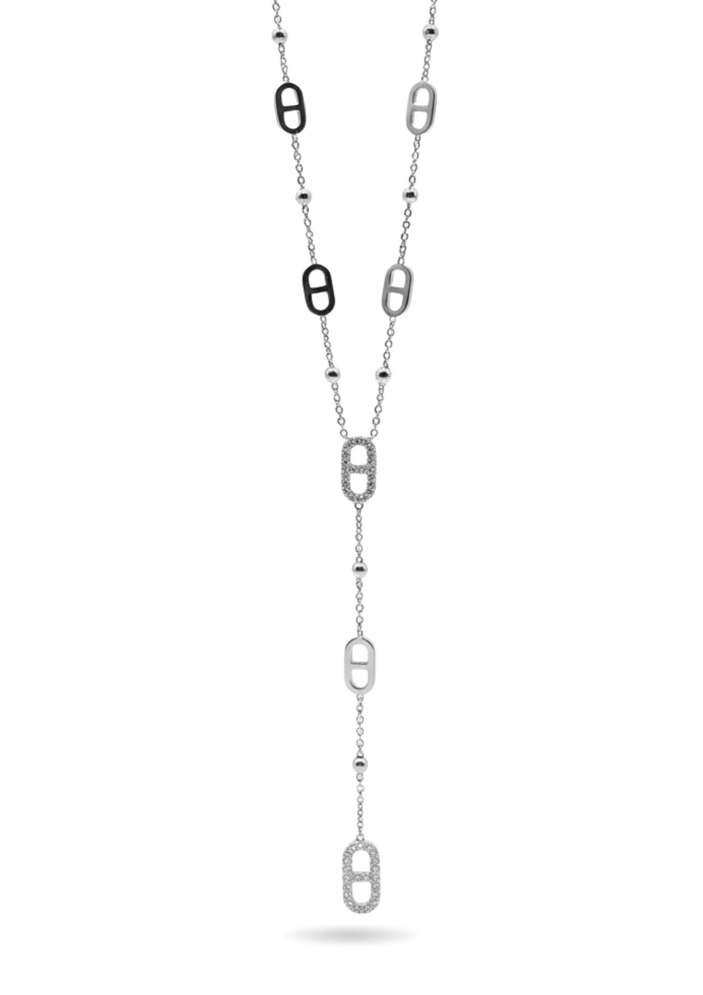 Collier en Y Maille Marine Strass argent