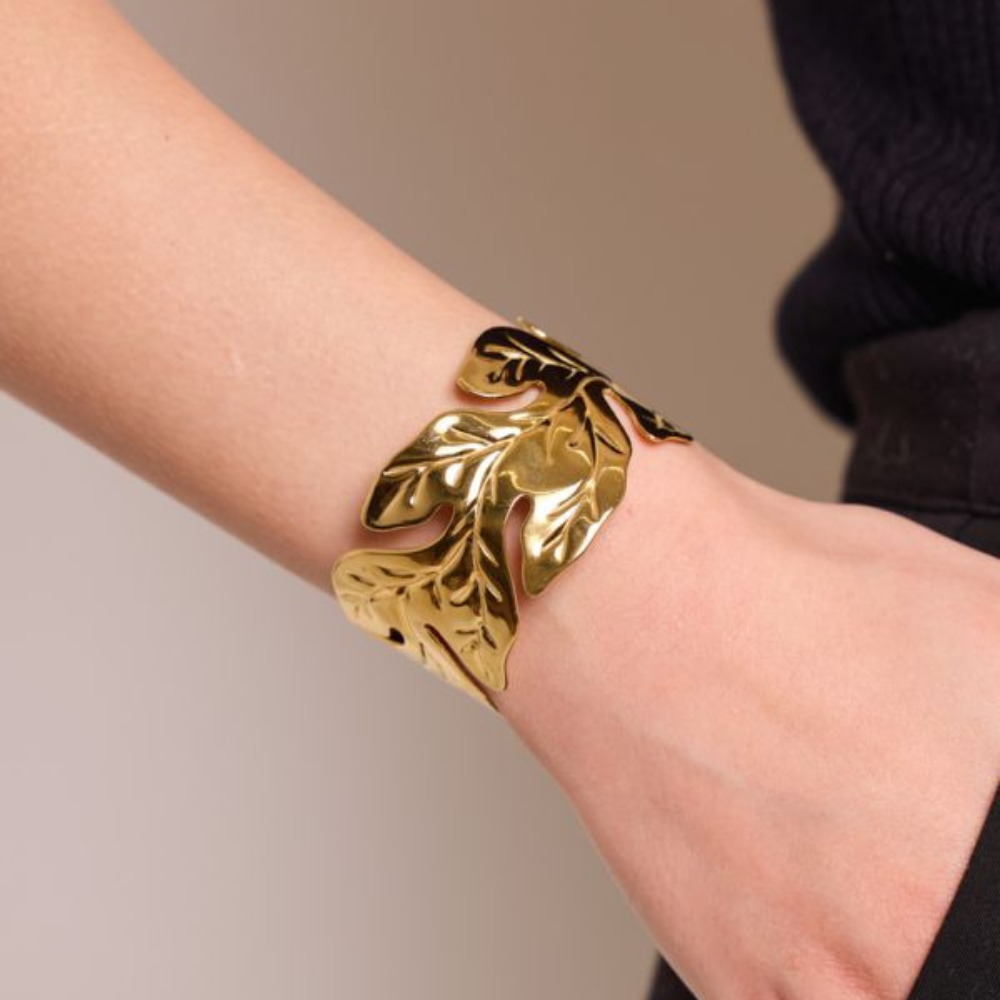 Bracelet Jonc Feuille Or