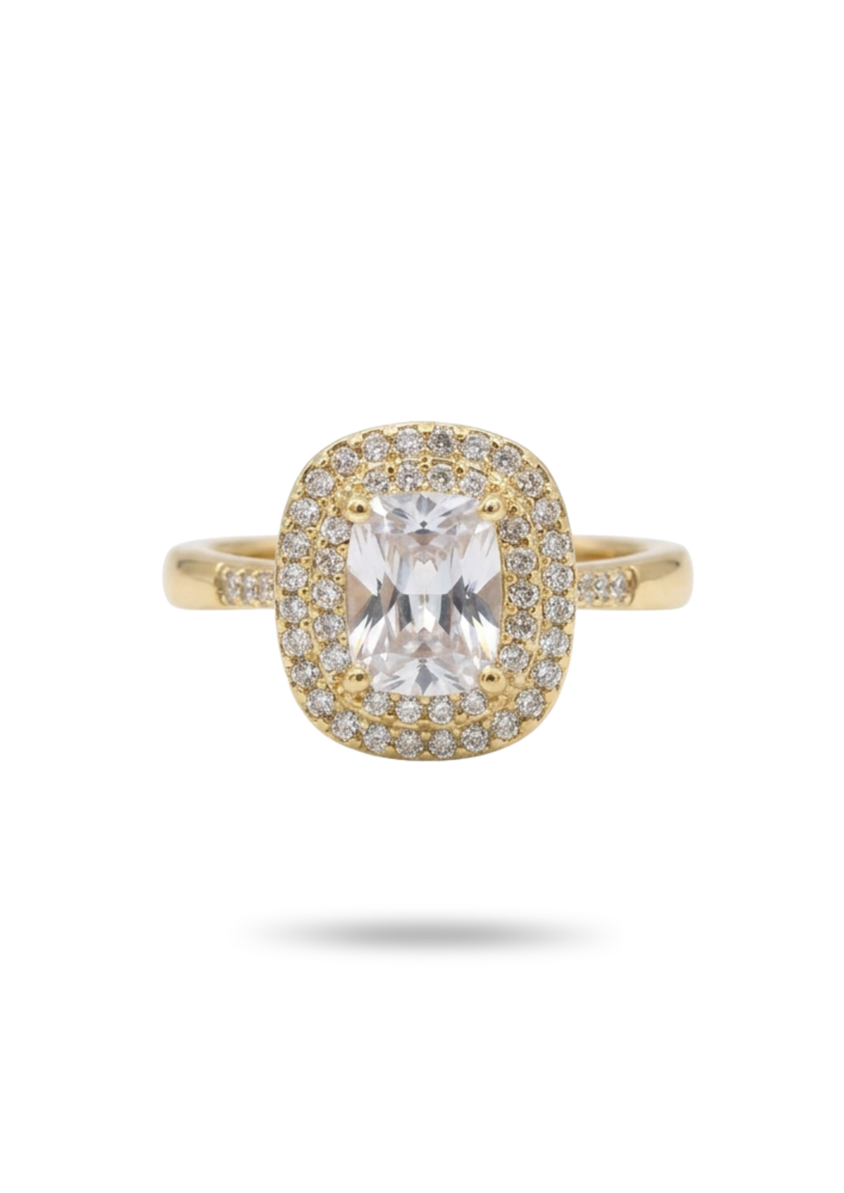 Bague Solitaire Rectangulaire Double Halo de Strass