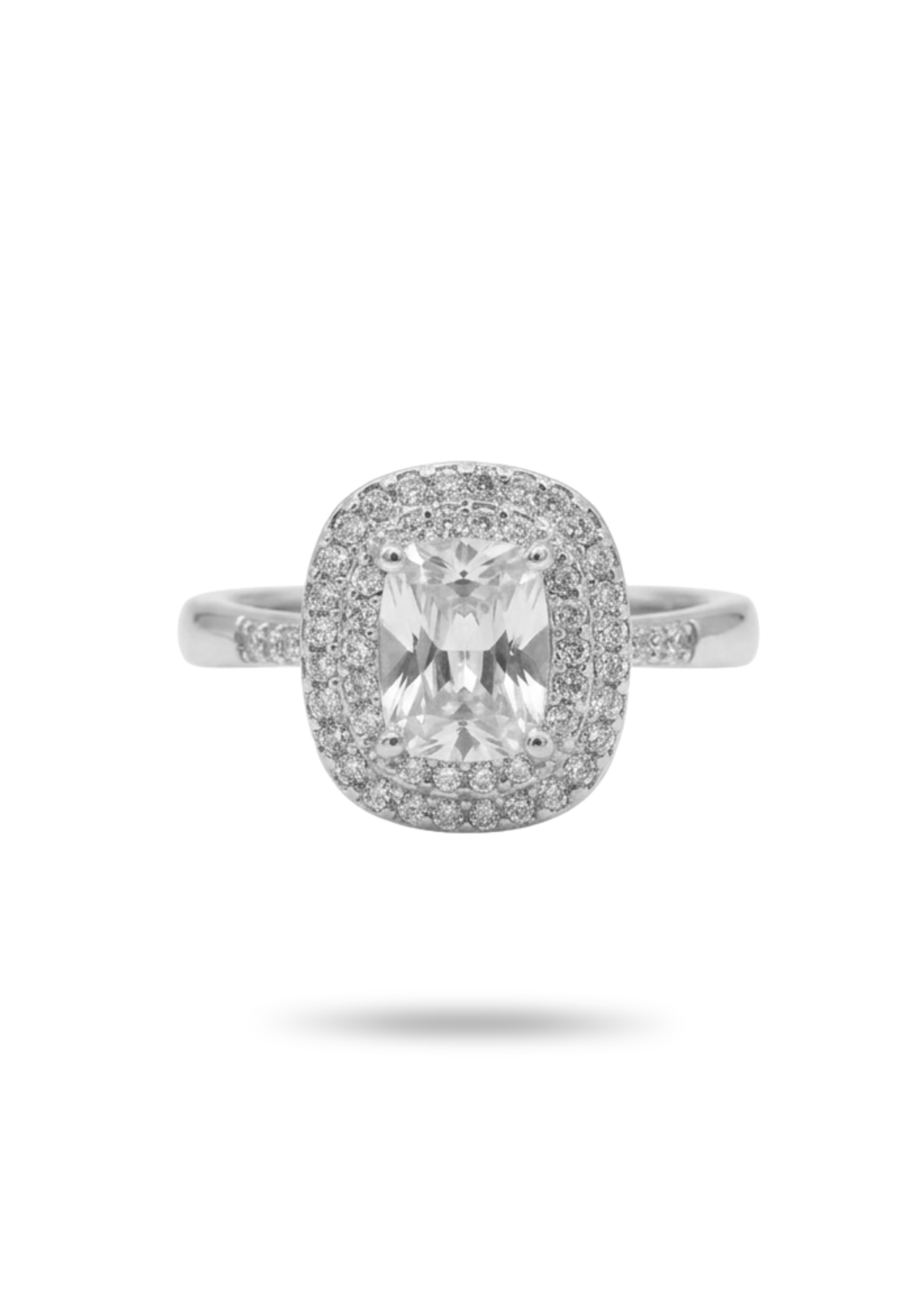 Bague Solitaire Rectangulaire Double Halo de Strass femme